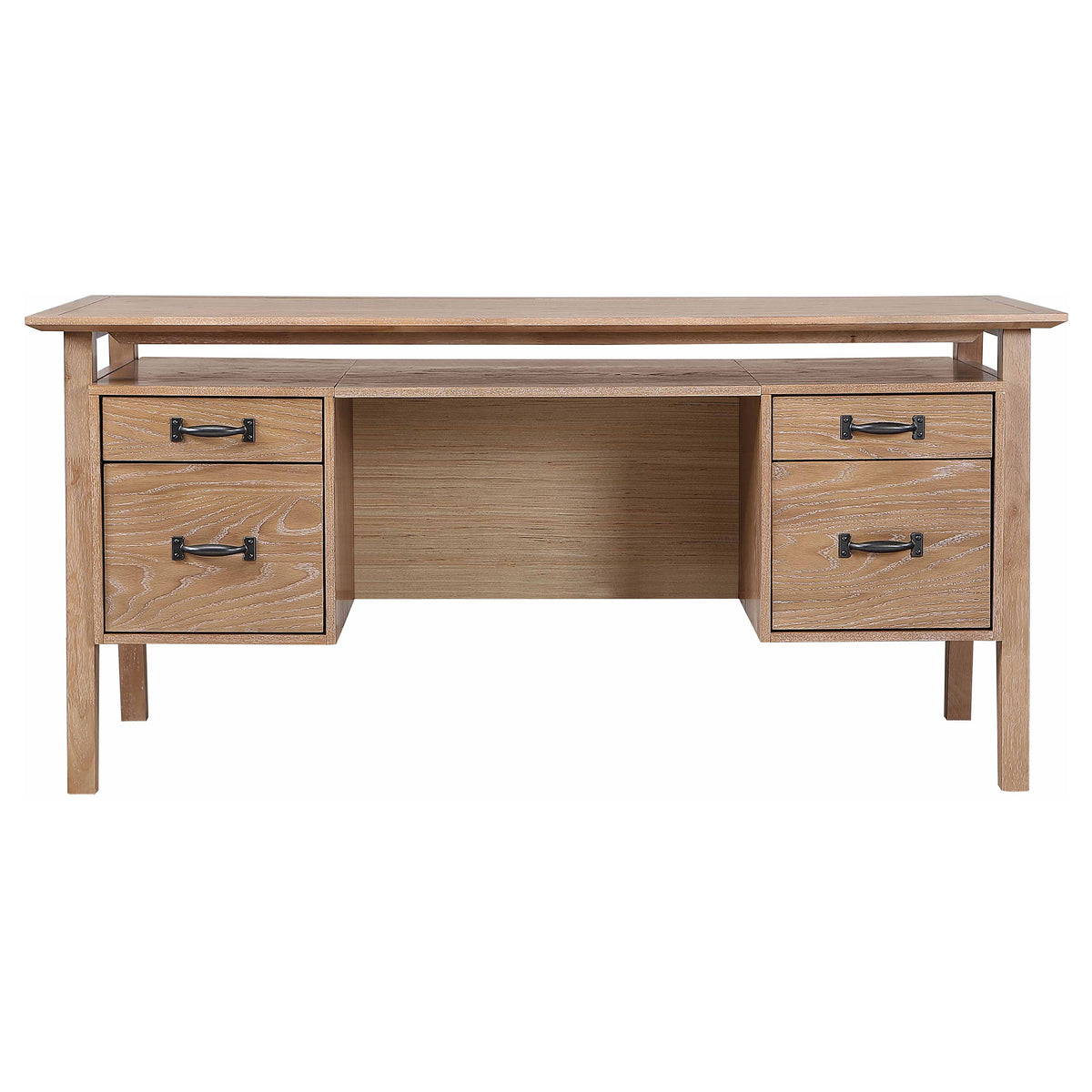 Goodson 64-inch 4-Drawer Double Pedestal Desk Distressed Light Brown