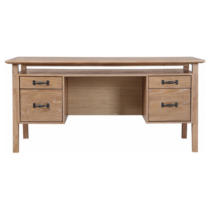 Goodson 64-inch 4-Drawer Double Pedestal Desk Distressed Light Brown