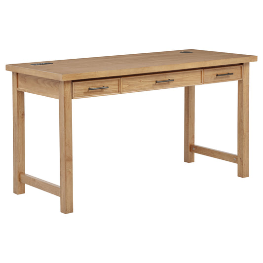 Vermes 55-inch 3-drawer Writing Desk with Power Outlet Light Ash