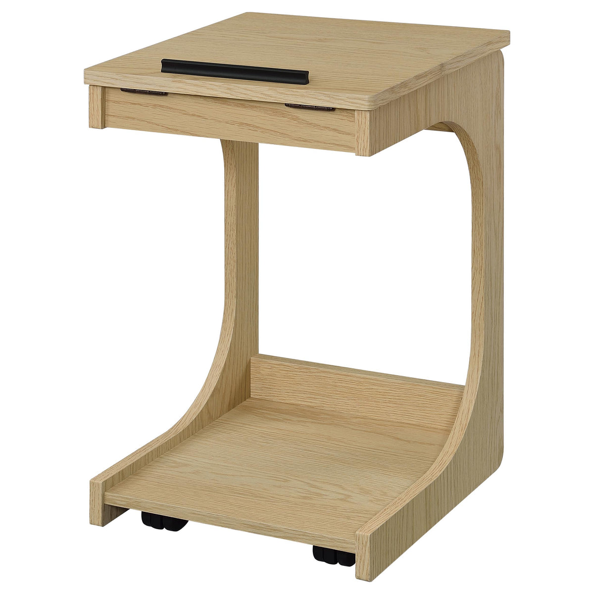 Ralston C-Shaped Lift-Top Sofa Side Table With Casters Light Oak