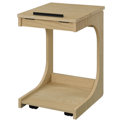 Ralston C-Shaped Lift-Top Sofa Side Table With Casters Light Oak