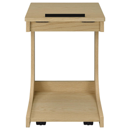 Ralston C-Shaped Lift-Top Sofa Side Table With Casters Light Oak