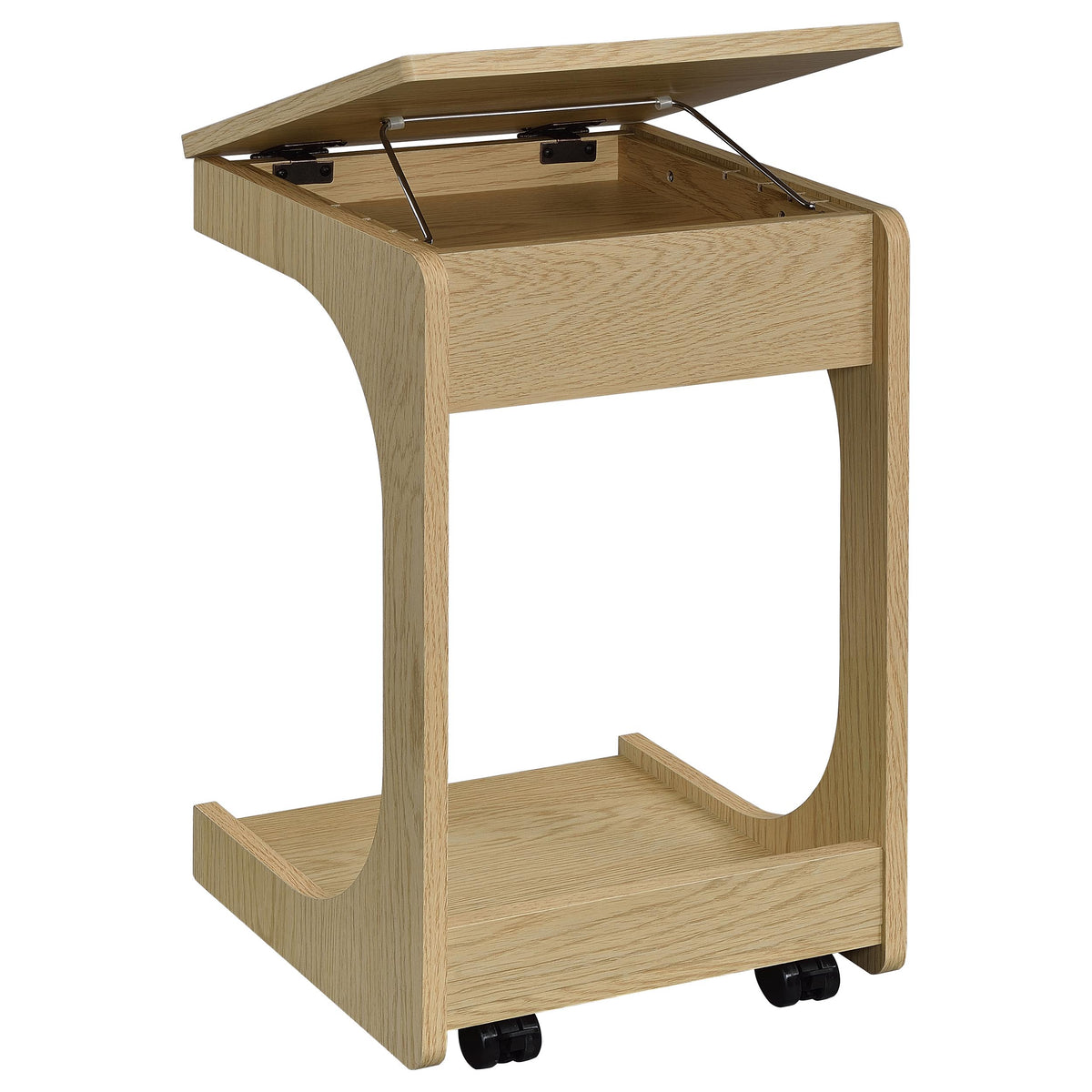 Ralston C-Shaped Lift-Top Sofa Side Table With Casters Light Oak