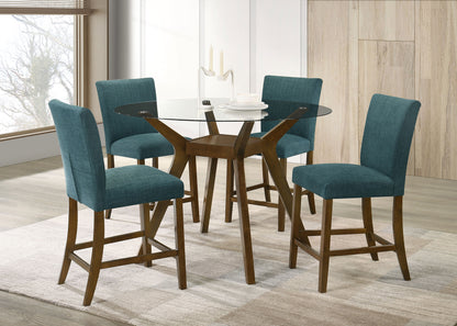 Paxton 5-piece Round Glass Top Counter Height Dining Set Teal Blue