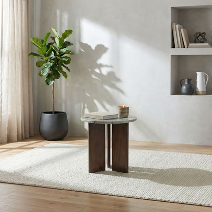 Jenna Round Marble Top Mango Wood Side End Table Brown