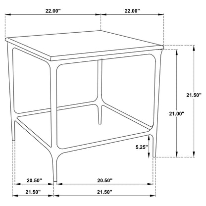 Ebby Square Genuine Marble Top Metal End Table White and Antique Black