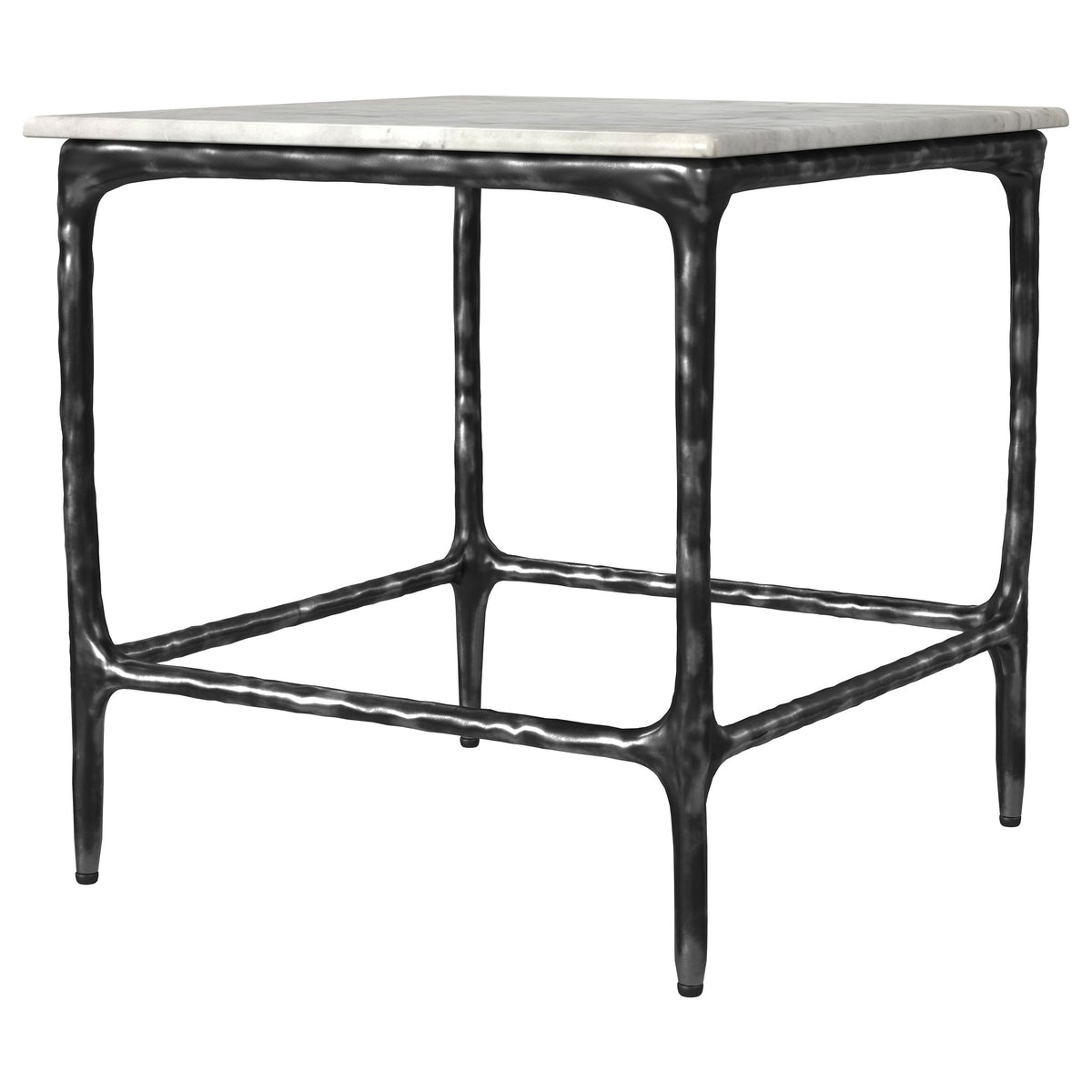 Ebby Square Genuine Marble Top Metal End Table White and Antique Black