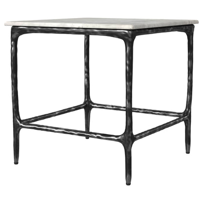 Ebby Square Genuine Marble Top Metal End Table White and Antique Black