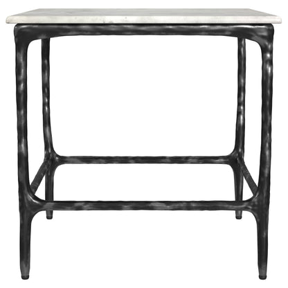 Ebby Square Genuine Marble Top Metal End Table White and Antique Black