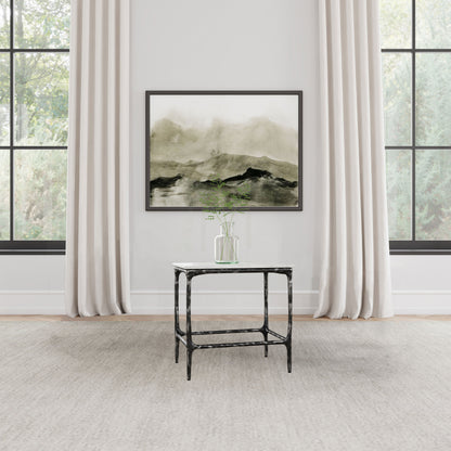 Ebby Square Genuine Marble Top Metal End Table White and Antique Black