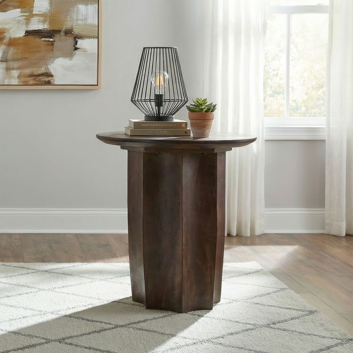 Cayenne Solid Mango Wood Accent Side End Table Walnut