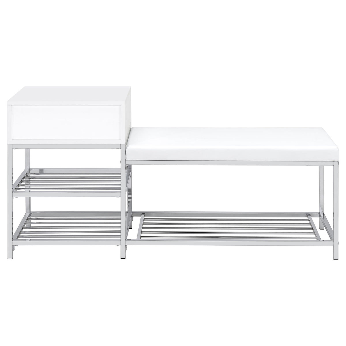 Siega 1-Drawer Shoe Storage Entryway Bench White High Gloss and Chrome