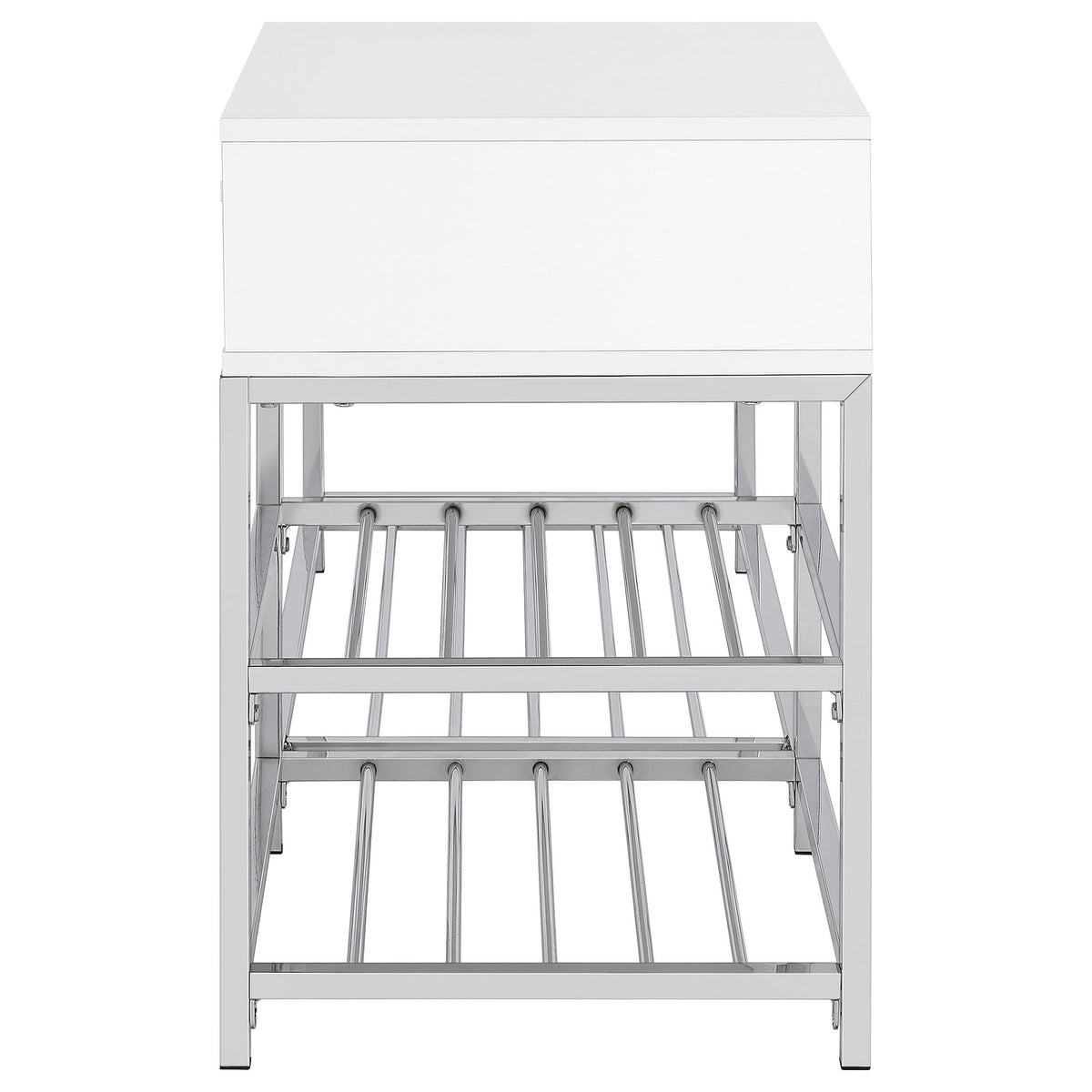 Siega 1-Drawer Shoe Storage Entryway Bench White High Gloss and Chrome