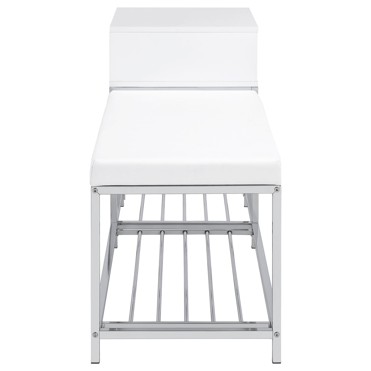 Siega 1-Drawer Shoe Storage Entryway Bench White High Gloss and Chrome