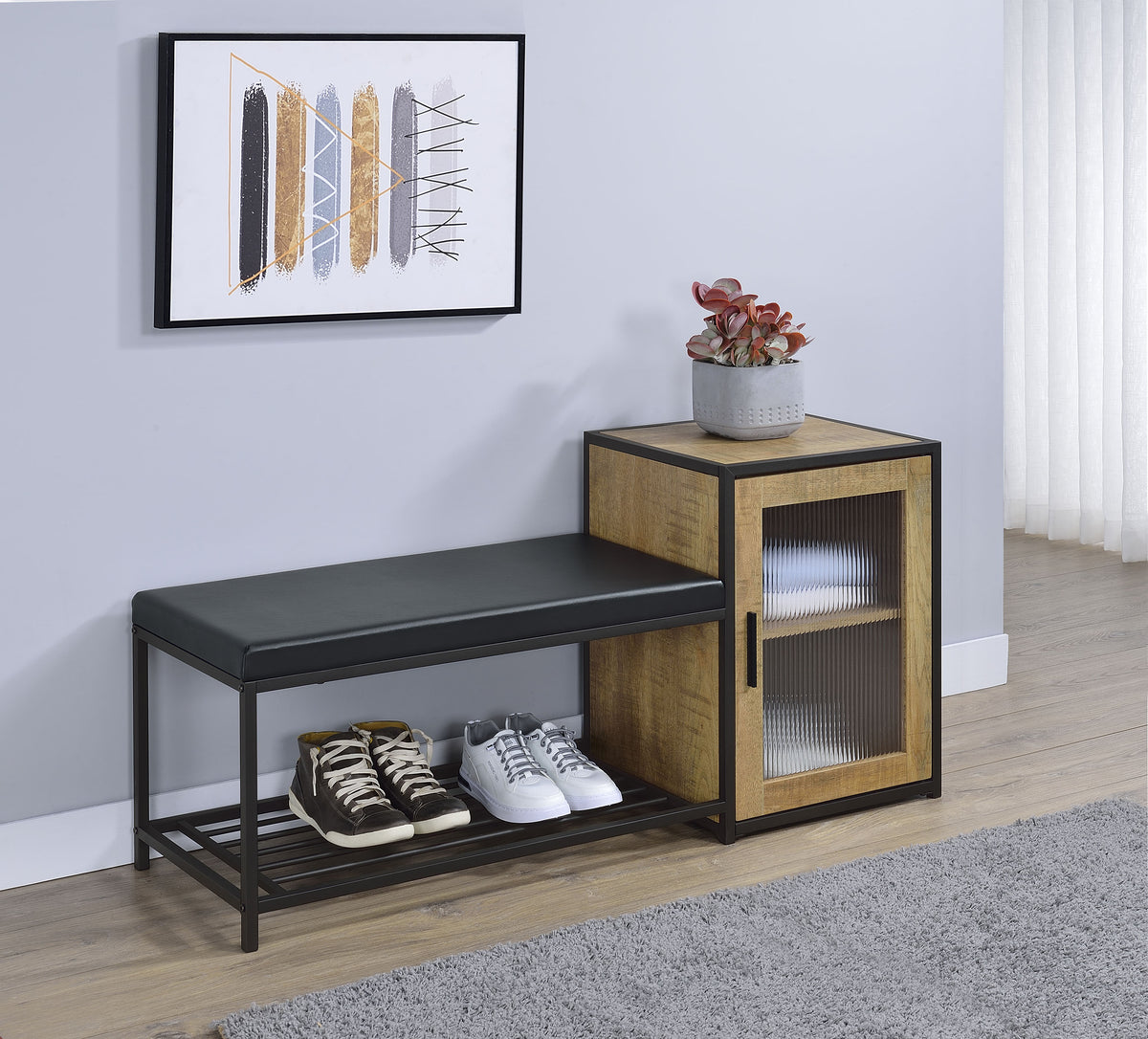 Martino Shoe Storage Entryway Bench with Cabinet Mango and Black