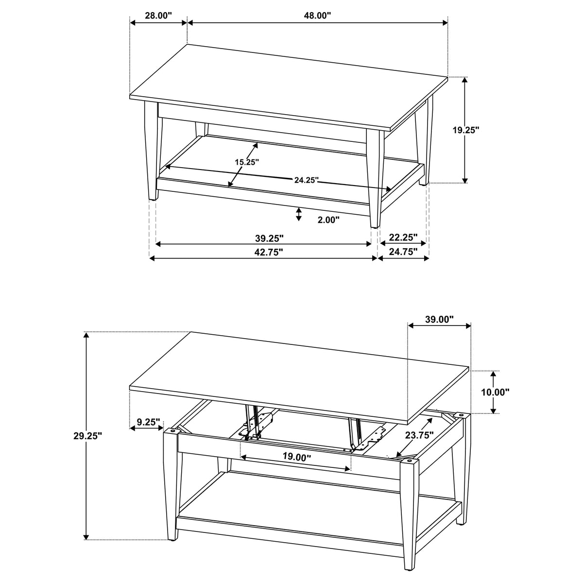 Lindenton Lift-Top Occasional Cocktail Coffee Table Black