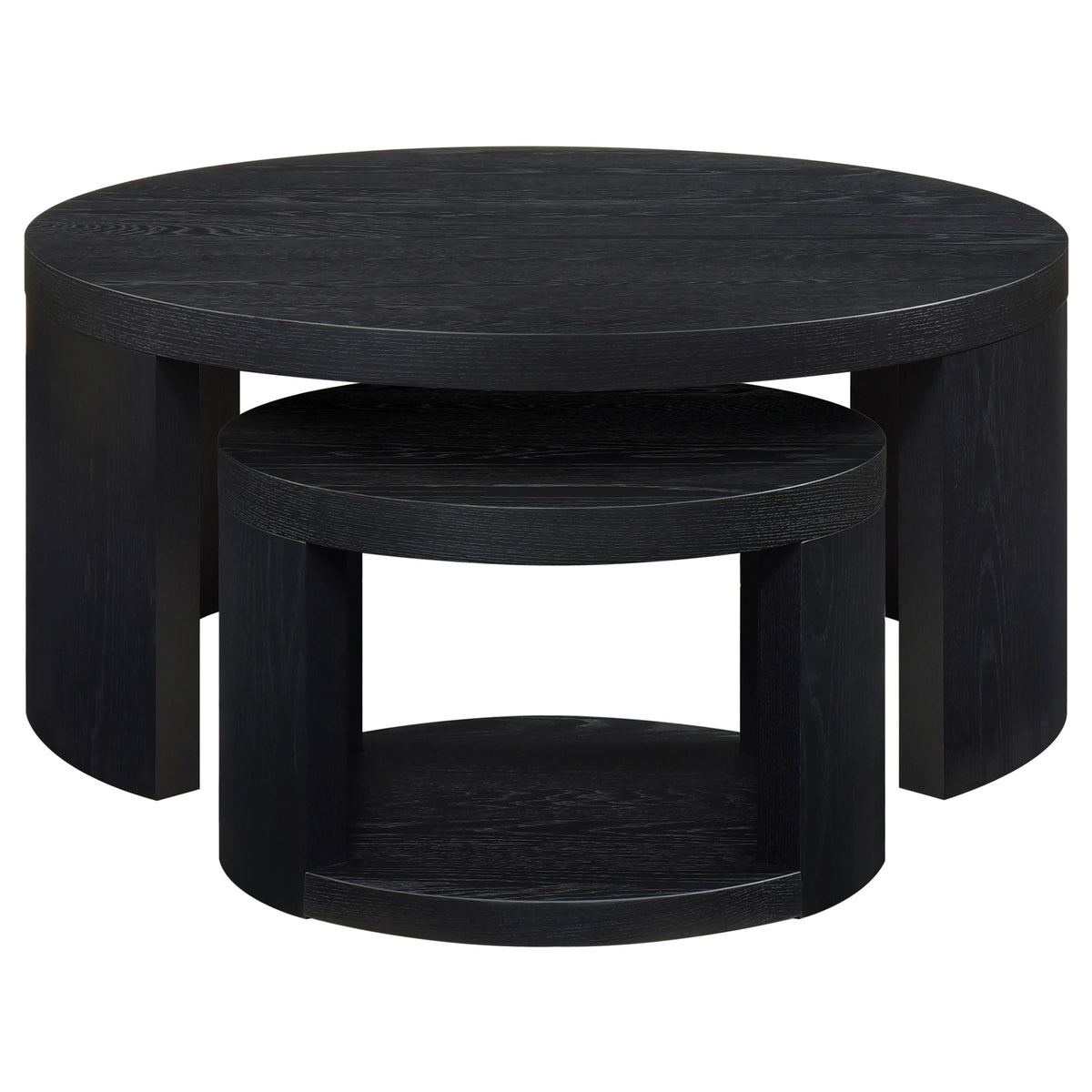 Sweeney 2-piece Round Wood Occasional Nesting Table Set Black
