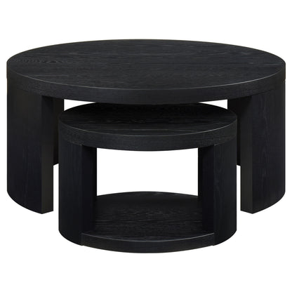 Sweeney 2-piece Round Wood Occasional Nesting Table Set Black