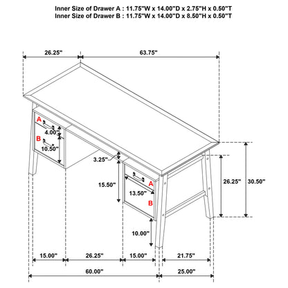 Goodson 64-inch 4-Drawer Double Pedestal Desk Black