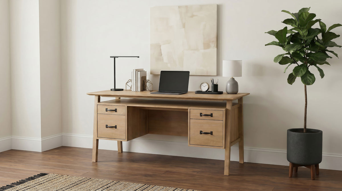 Goodson 64-inch 4-Drawer Double Pedestal Desk Distressed Light Brown