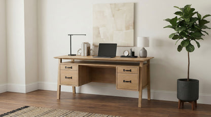 Goodson 64-inch 4-Drawer Double Pedestal Desk Distressed Light Brown