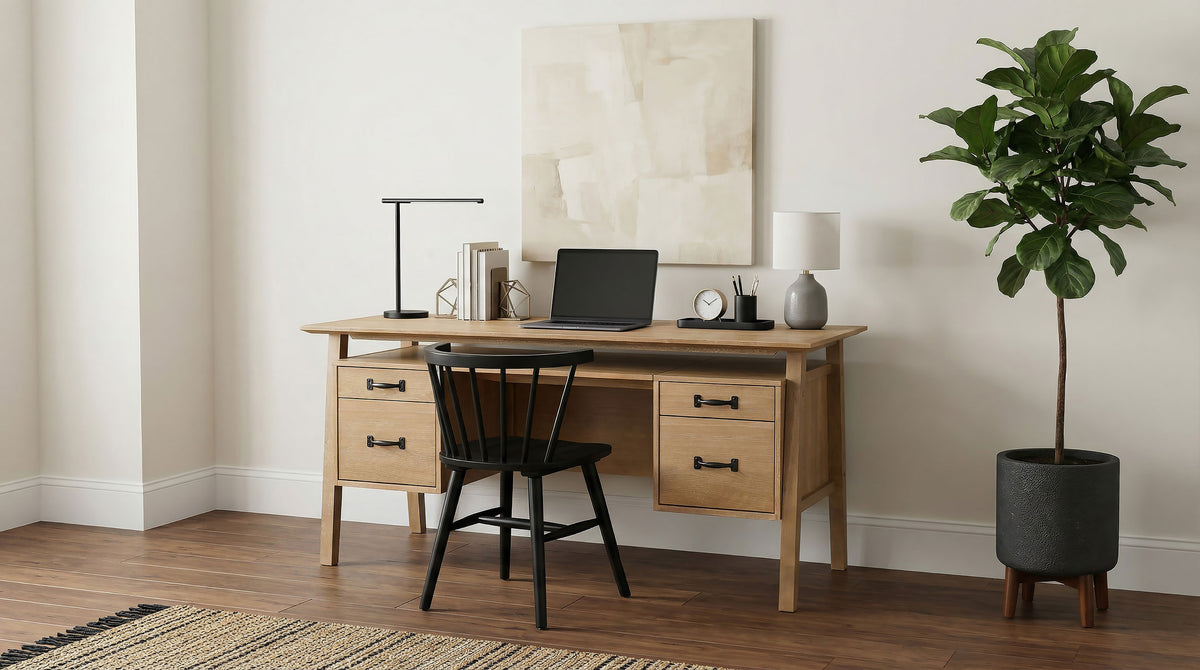 Goodson 64-inch 4-Drawer Double Pedestal Desk Distressed Light Brown