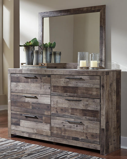 Derekson Queen/Full Panel Headboard Bed with Mirrored Dresser