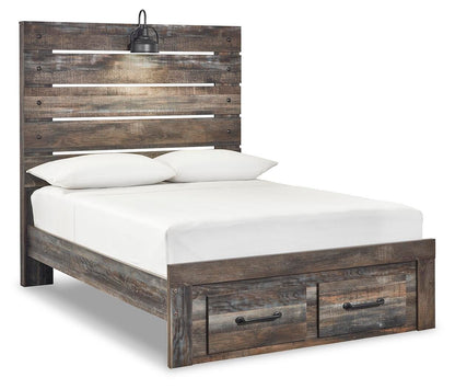 Drystan Full Panel Bed with 2 Storage Drawers with Mirrored Dresser