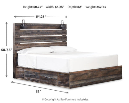Drystan King Panel Bed with 4 Storage Drawers with Mirrored Dresser