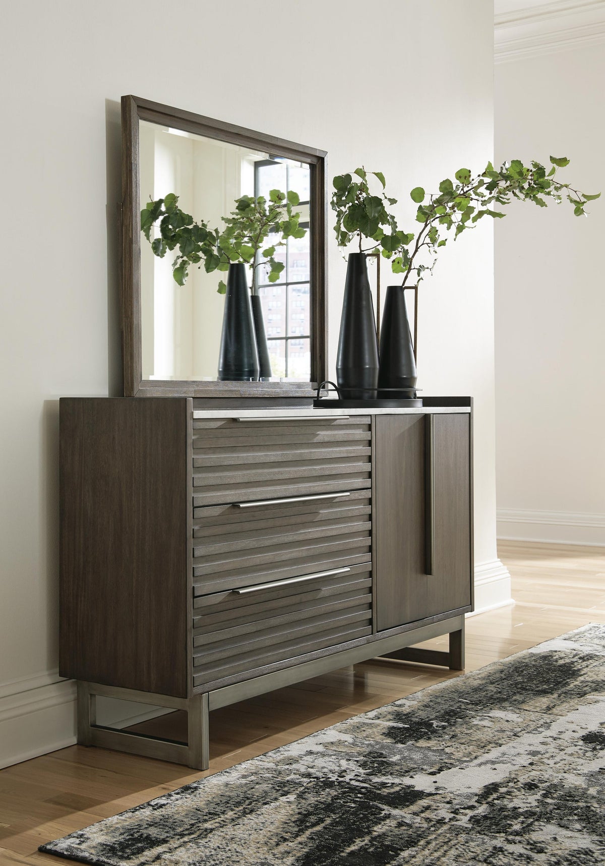 Arkenton King Panel Bed with Mirrored Dresser