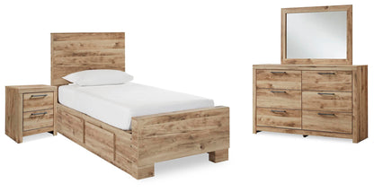 Hyanna Twin Panel Bed with 2 Side Storage, Dresser, Mirror and Nightstand