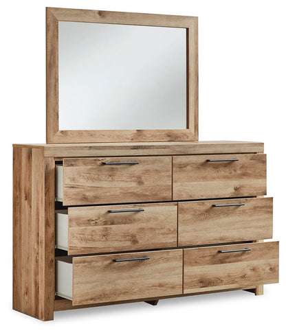 Hyanna Queen Panel Storage Bed with 1 Under Bed Storage Drawer, Dresser and Mirror