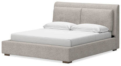 Cabalynn King Upholstered Bed with Mirrored Dresser