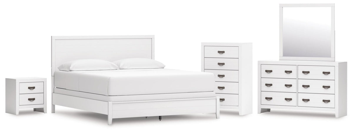 Binterglen California King Panel Bed, Dresser, Mirror, Chest and Nightstand