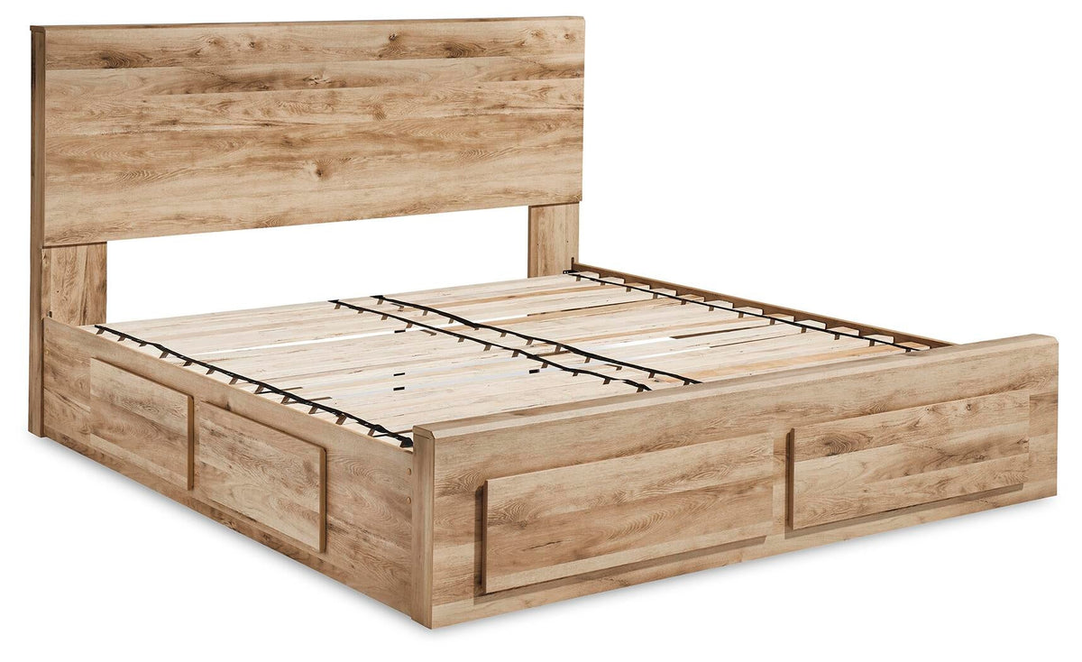 Hyanna King Panel Storage Bed with 1 Under Bed Storage Drawer, Dresser and Mirror