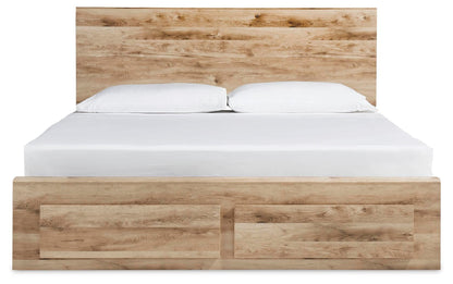 Hyanna King Panel Storage Bed with 1 Under Bed Storage Drawer, Dresser and Mirror