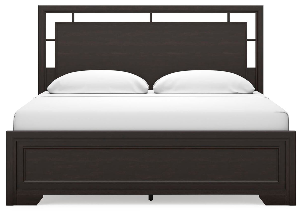 Covetown King Panel Bed with Mirrored Dresser