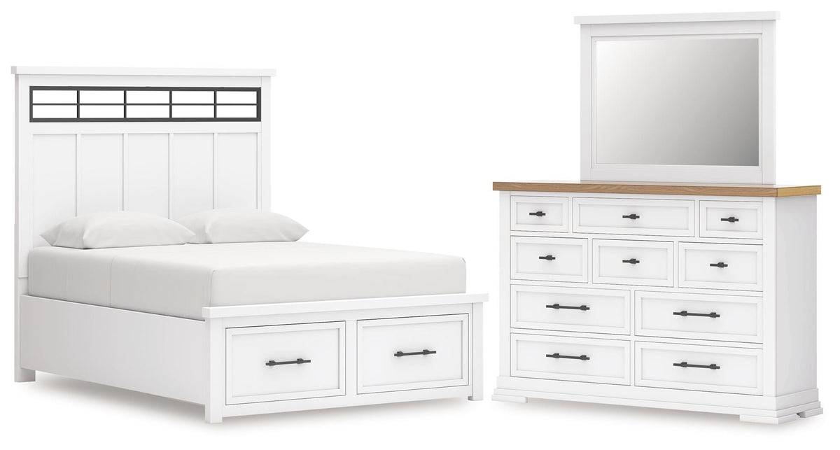Ashbryn Queen Panel Storage Bed, Dresser and Mirror