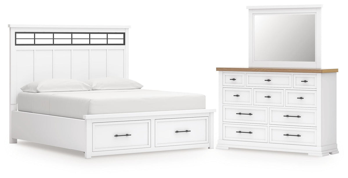 Ashbryn California King Panel Storage Bed, Dresser and Mirror