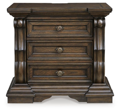 Maylee King Upholstered Bed with Mirrored Dresser and Nightstand