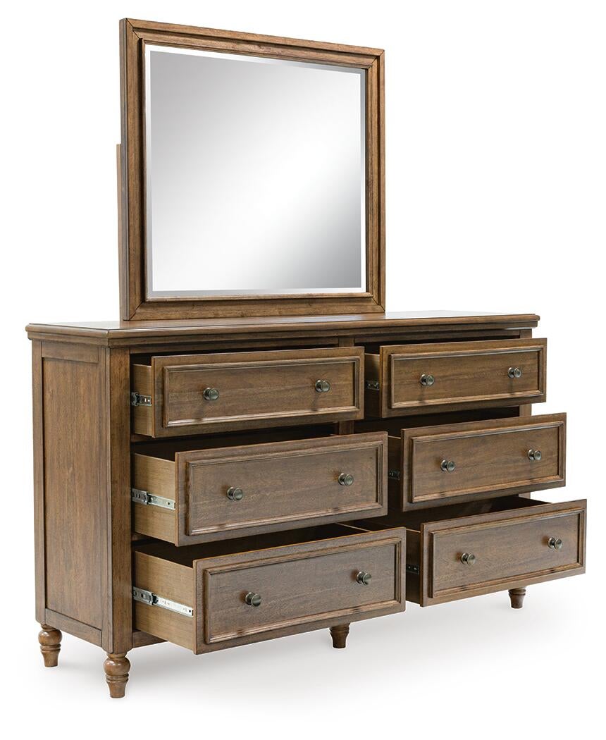 Sturlayne King Upholstered Panel Bed, Dresser and Mirror