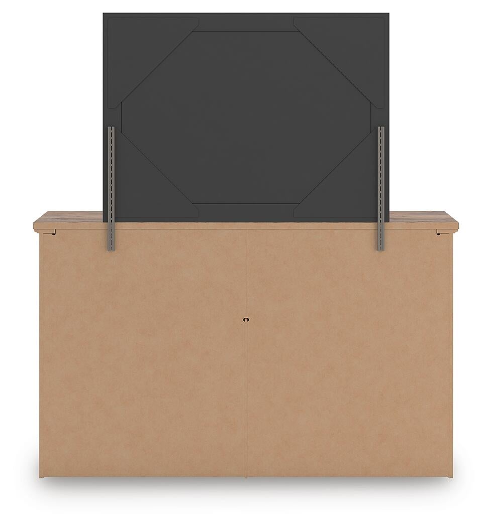 Rusticott Queen Poster Bed with Mirrored Dresser