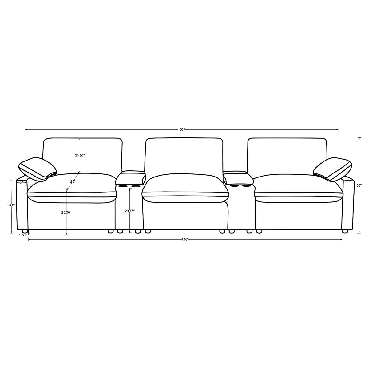 Collins 5-Piece Power Reclining Home Theater Seating Chocolate Brown