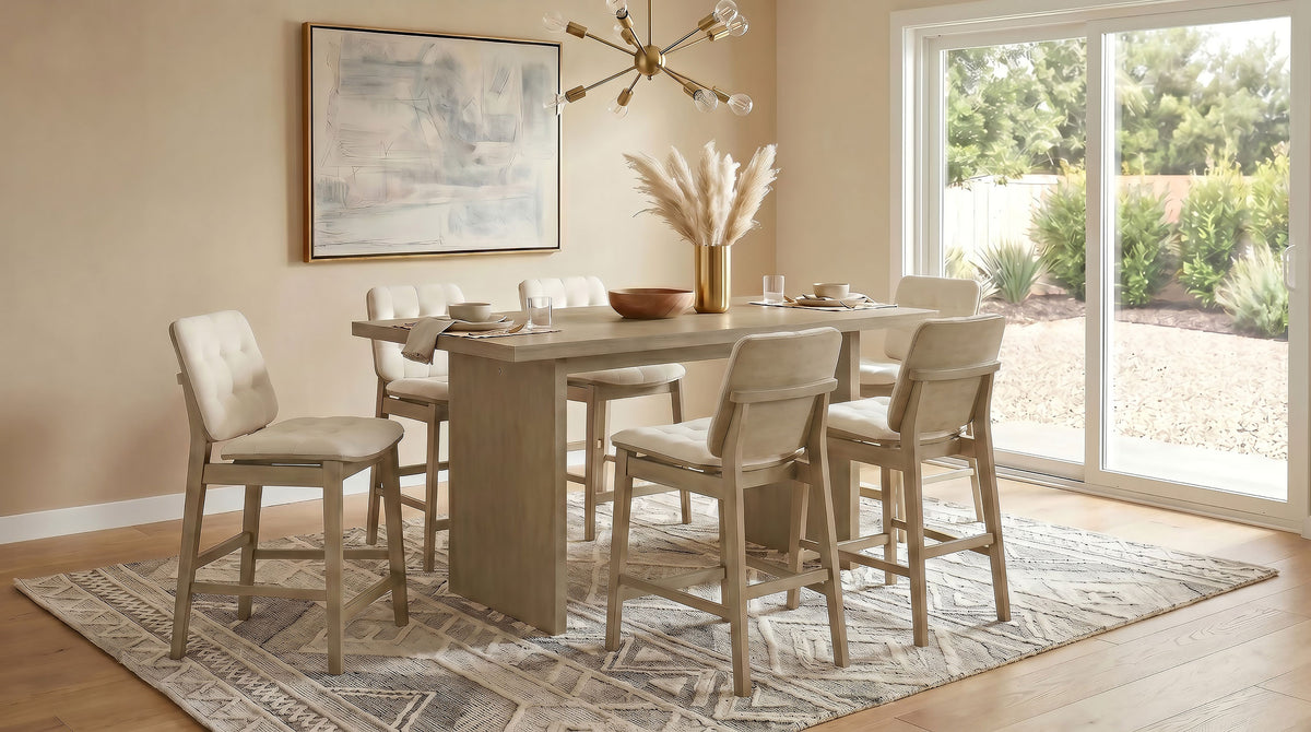 Decker 7-piece 70-inch Counter Height Dining Set Cream and Natural Oak
