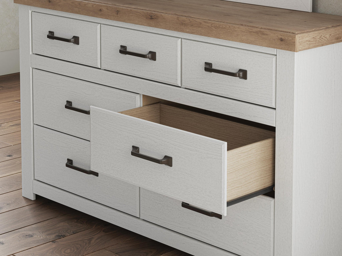 Savonport Queen Panel Bed with Storage, Dresser and Mirror