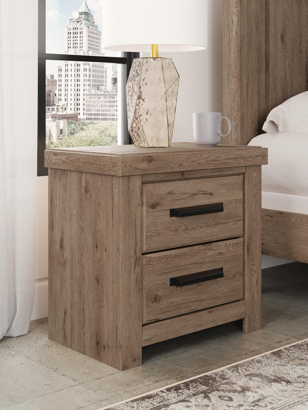 Garistyn Queen Panel Storage Bed. Dresser, Mirror and Nightstand