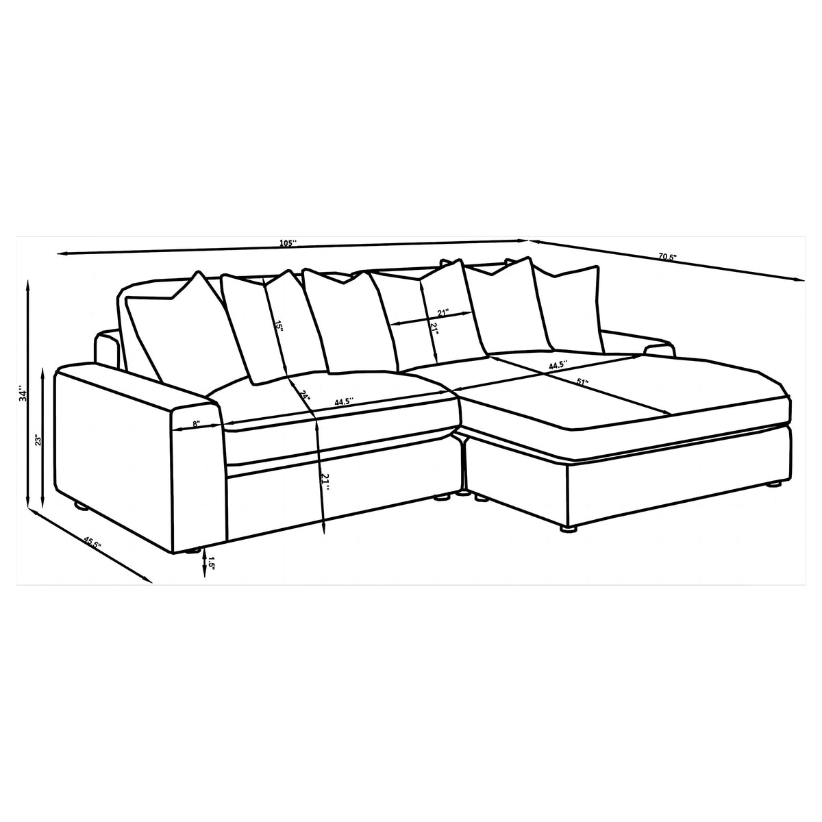 Blaine 2-Piece Corduroy Reversible Chaise Sectional Sofa Chocolate Brown