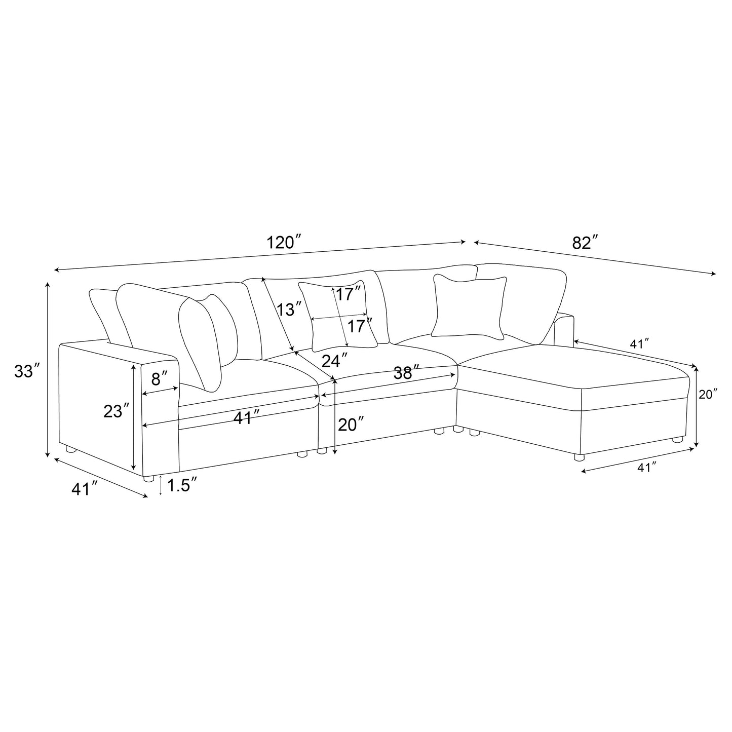 Serene 4-piece Upholstered Modular Sectional Sofa Charcoal