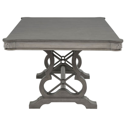 Cresswell 104-inch Double Pedestal Extension Dining Table Weathered Taupe