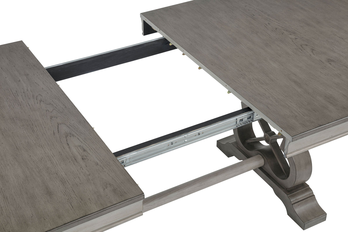 Cresswell 104-inch Double Pedestal Extension Dining Table Weathered Taupe
